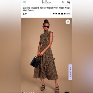 Lulus- Evalina Mustard Yellow Floral Print
Mock Neck Midi Dress